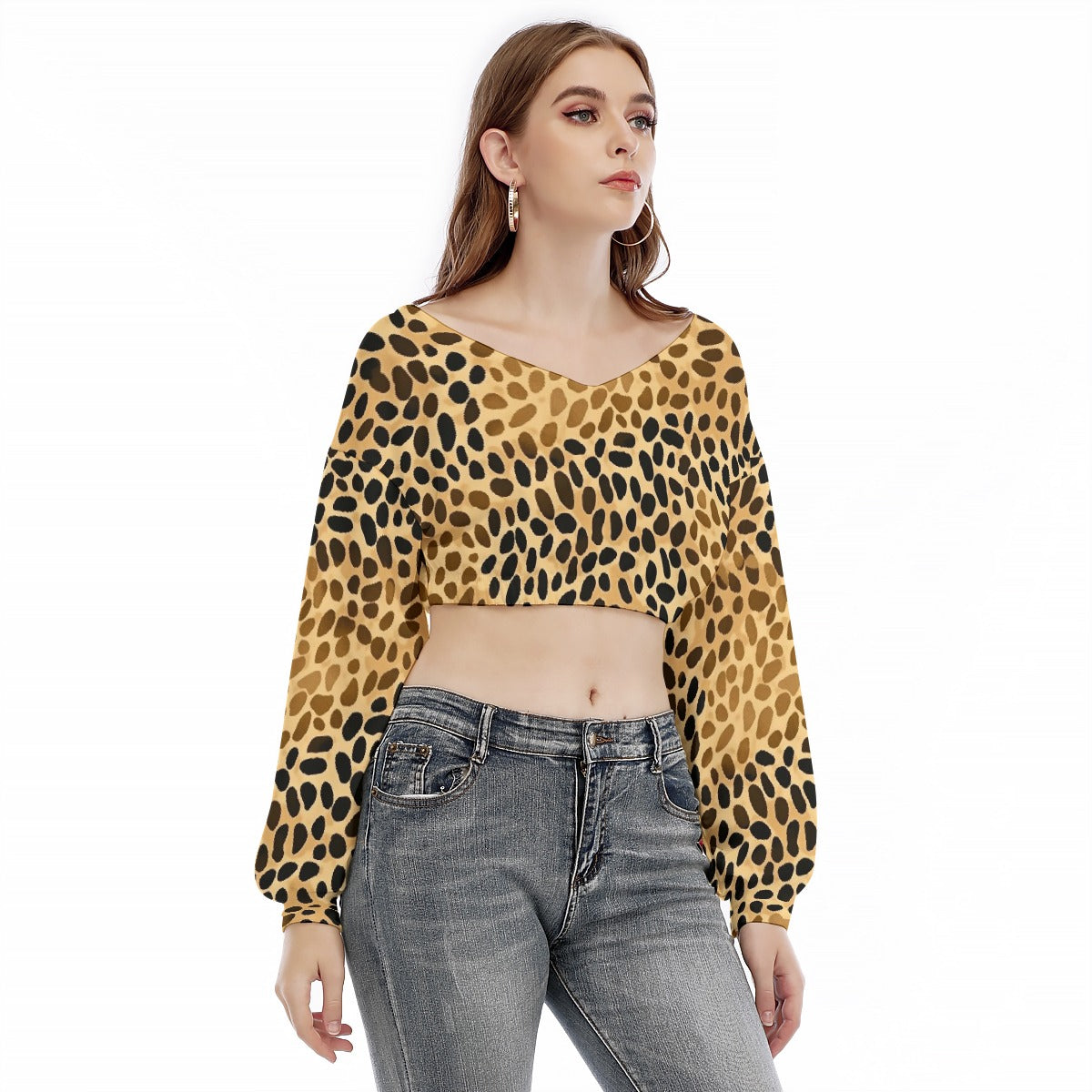 All-Over Print Women's V-neck Long Sleeve Cropped Sweatshirt