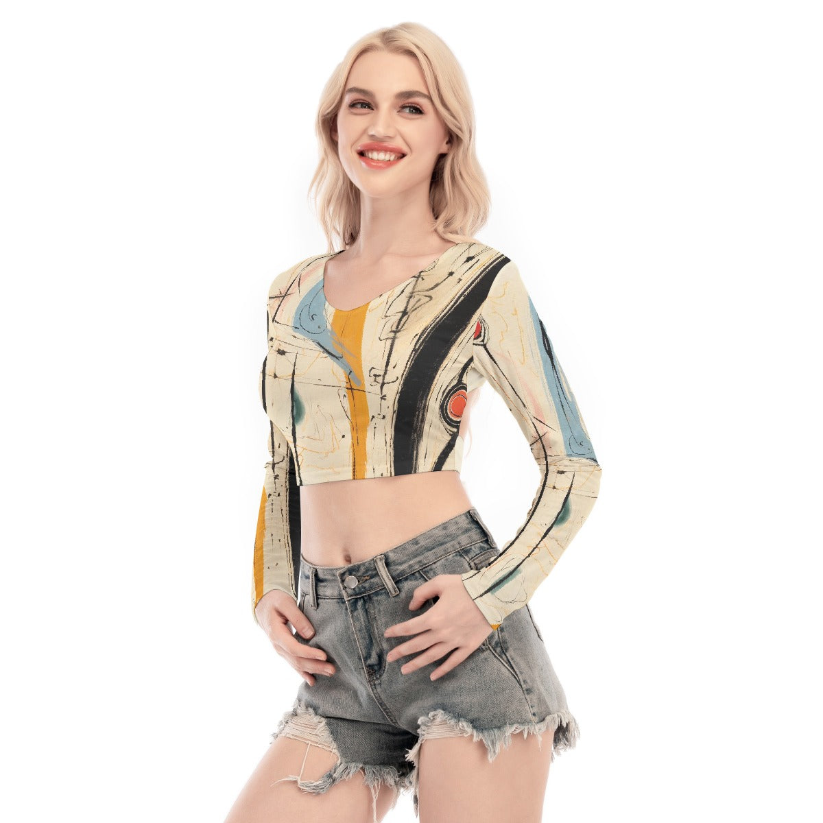 All-Over Print Women's Back Hollow T-shirt With Strap