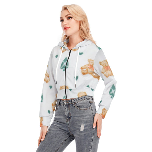 All-Over Print Women's Crop Top Hoodie With Zipper Closure