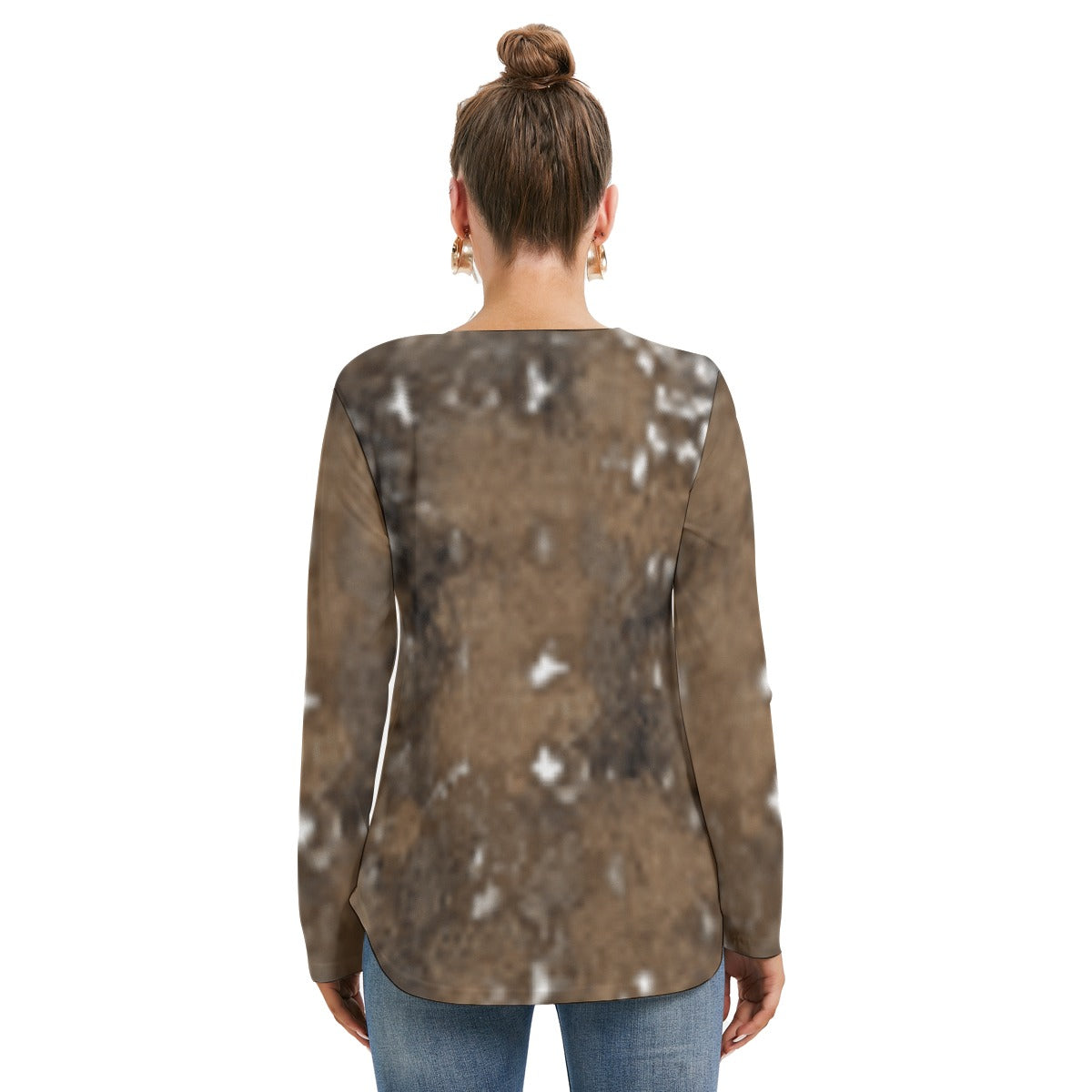 All-Over Print Women's Long Sleeve Neckline Tie Sweatshirt
