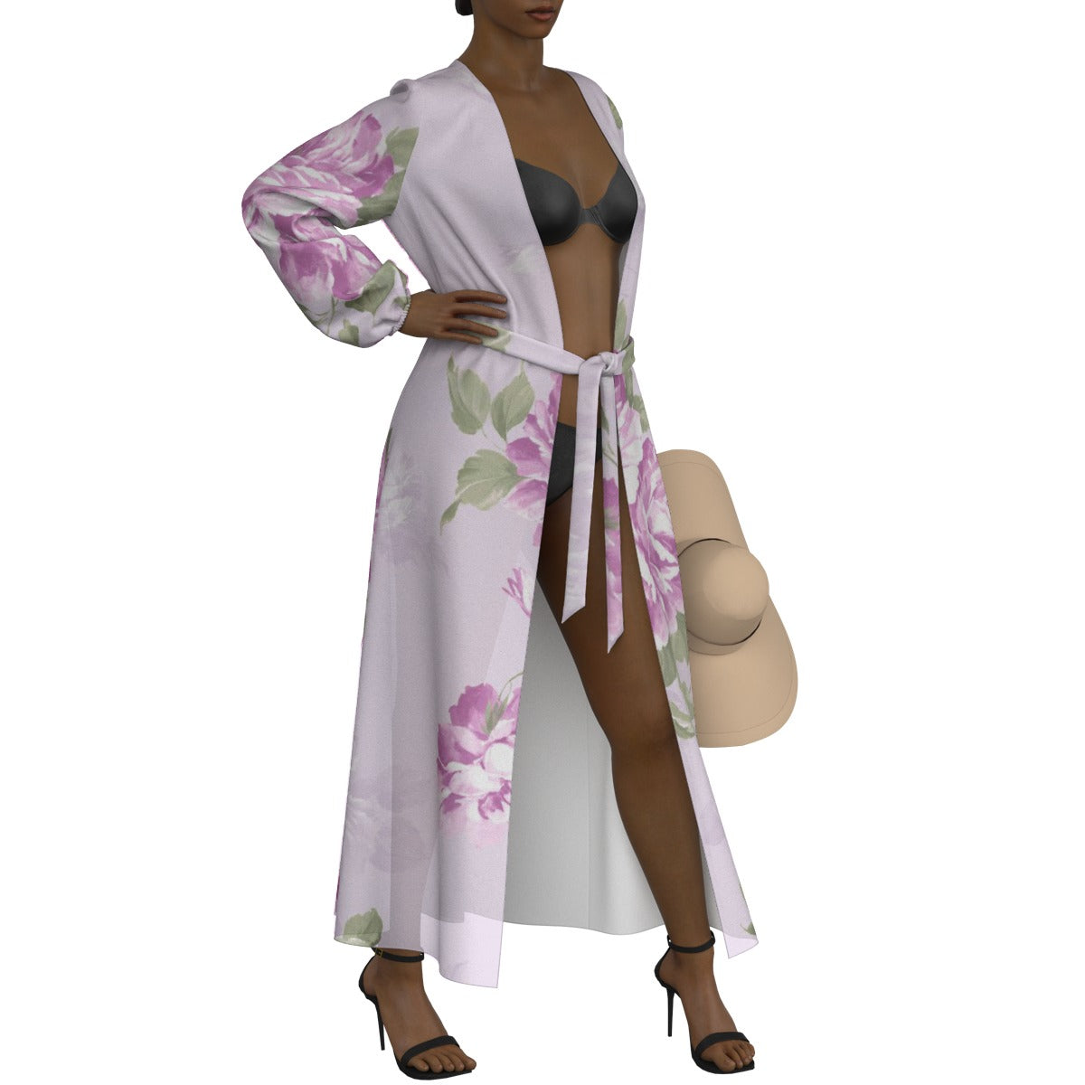 All-Over Print Women's Lace-up Chiffon Robe