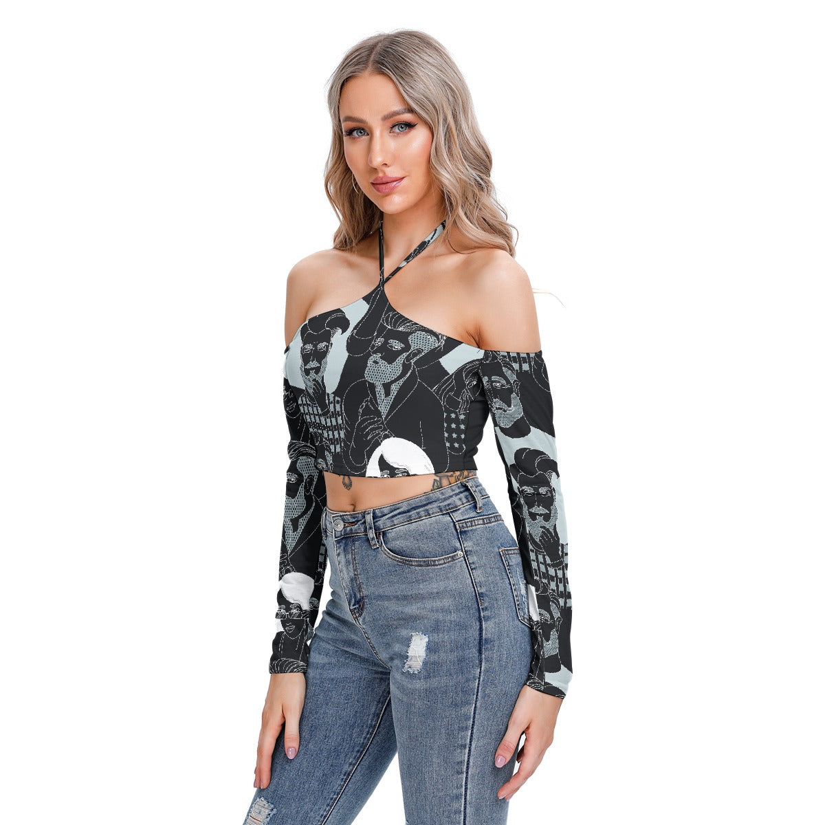 All-Over Print Women's Halter Lace-up Top
