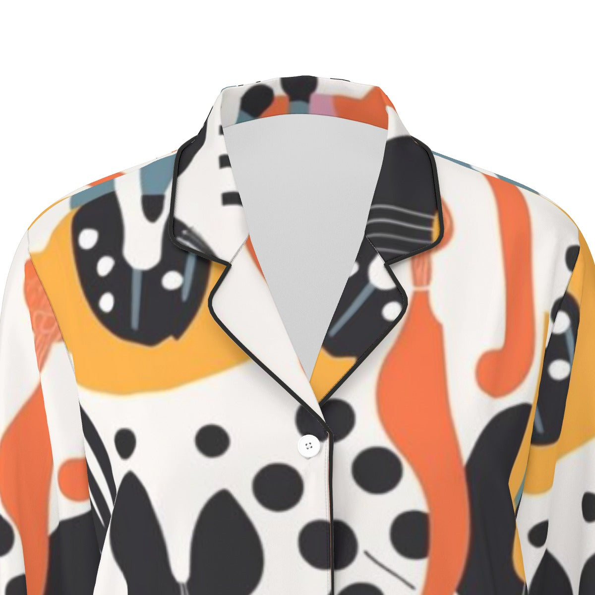 All-Over Print Women's Long Sleeve Pajama Set With Black Contrast Piping