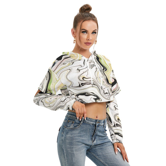 All-Over Print Women's Heavy Fleece Hoodie With Hollow Out Sleeve