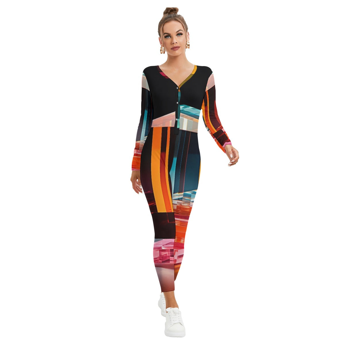 All-Over Print Women's Plunging Neck Jumpsuit