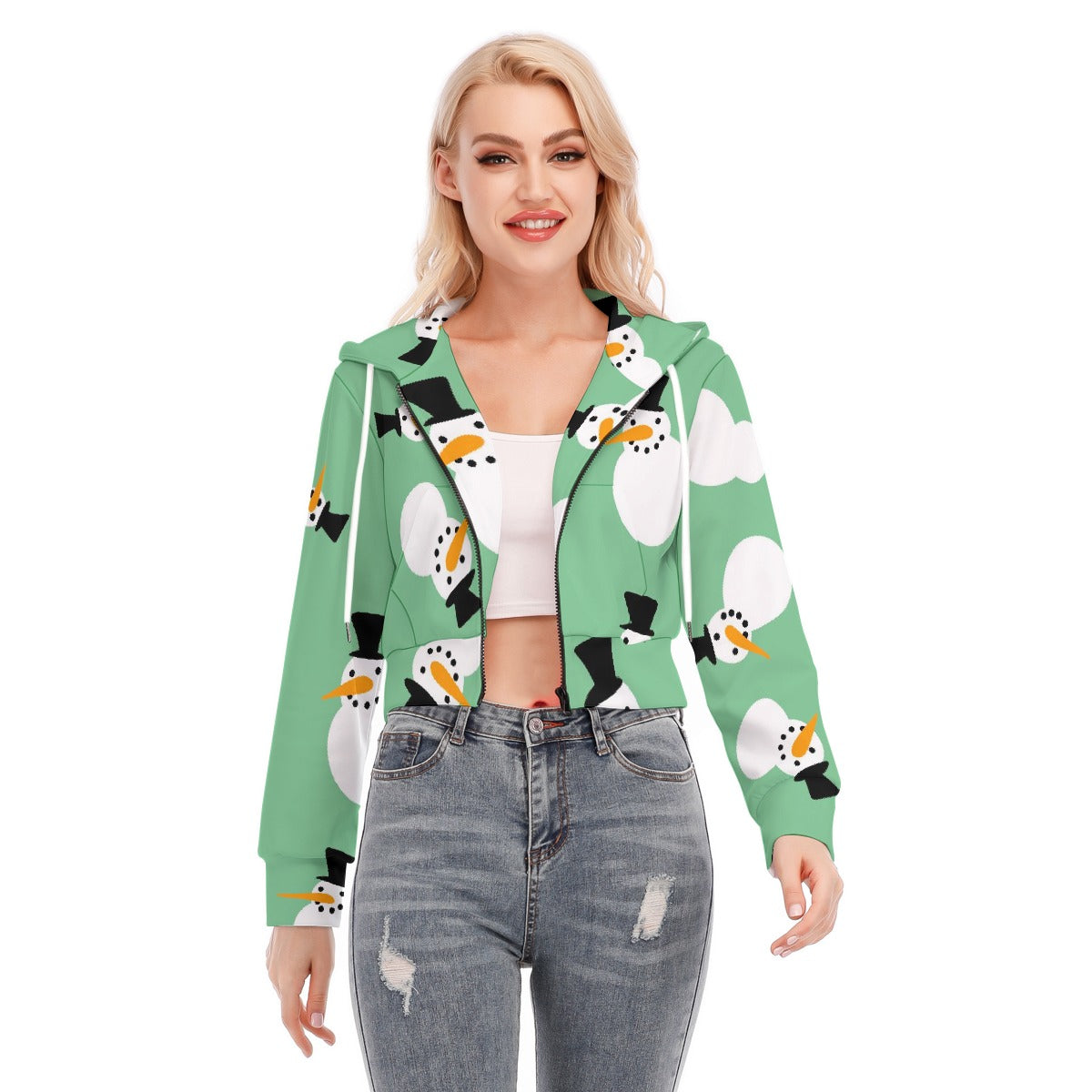 All-Over Print Women's Crop Top Hoodie With Zipper Closure