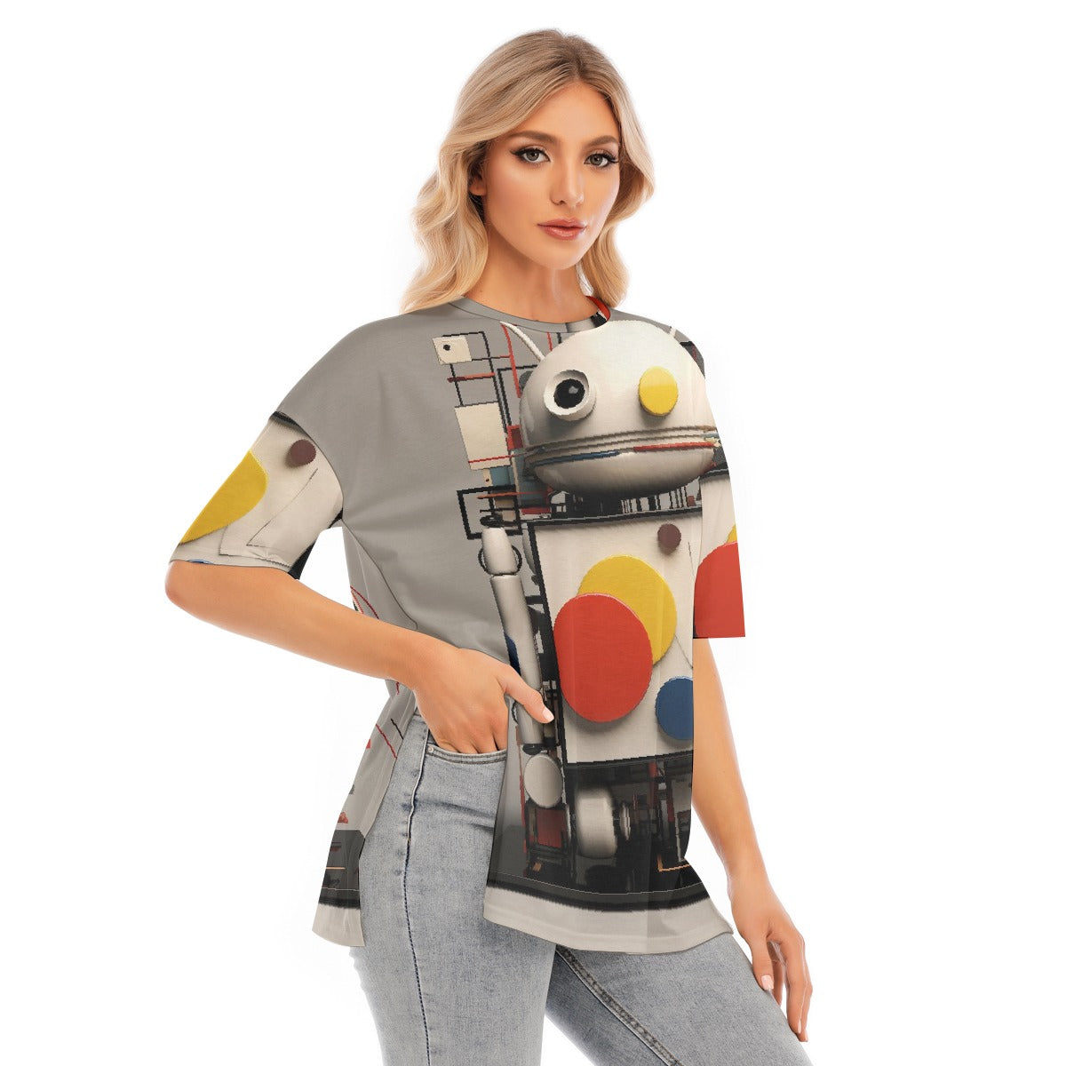 All-Over Print Women's Short Sleeves T-shirt With Hem Split