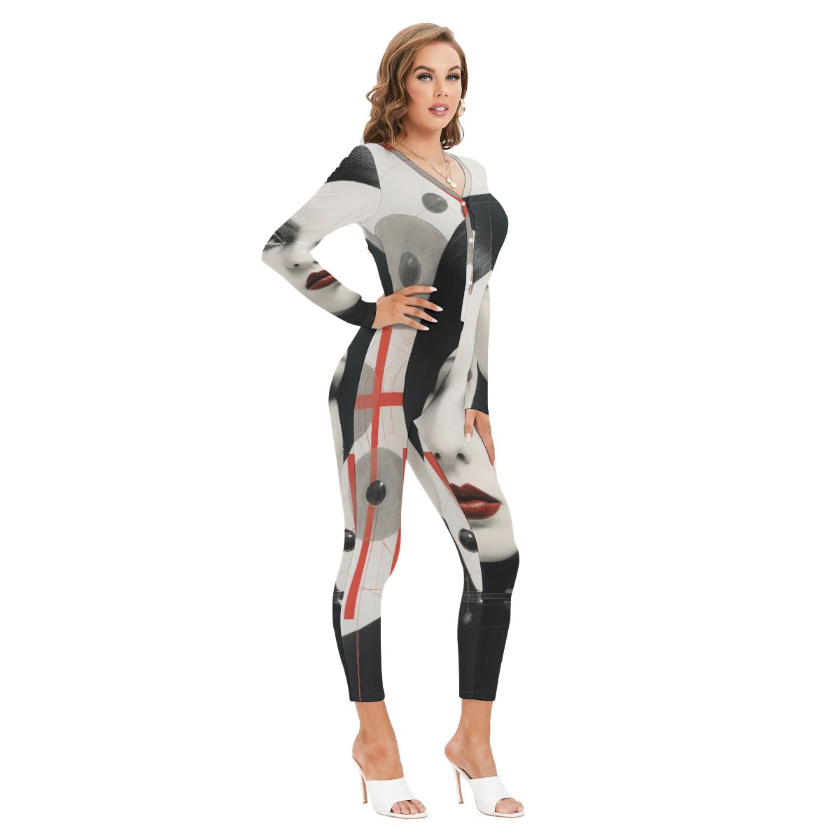 All-Over Print Women's Plunging Neck Jumpsuit