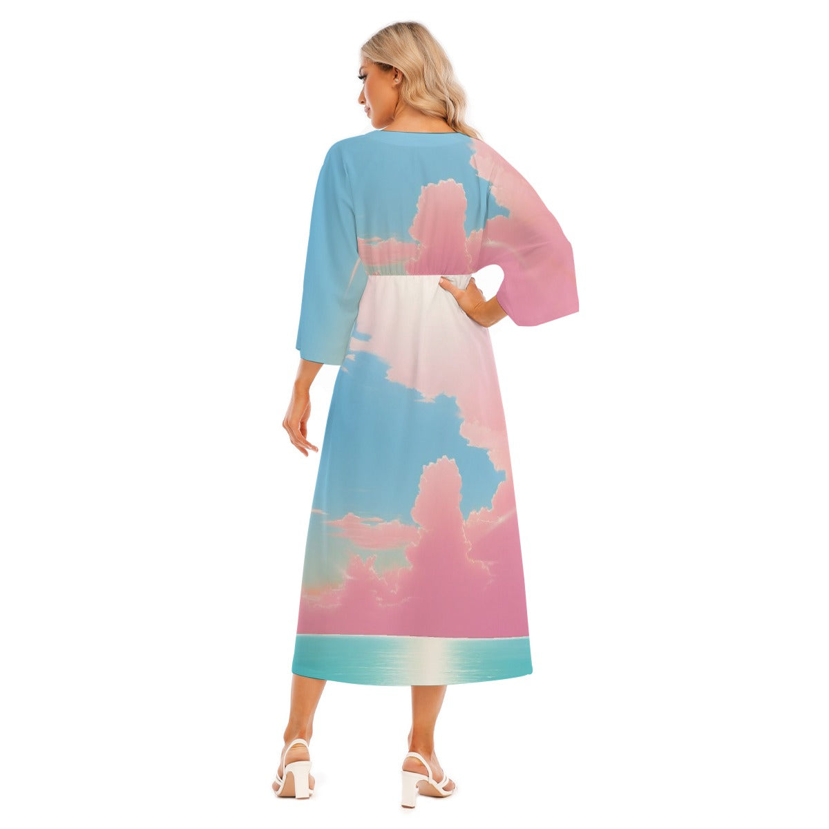 All-Over Print Women's Mid-Sleeve Long Dress