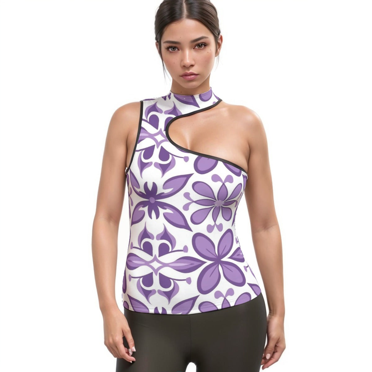 All-Over Print Women's Halter Sleeveless Asymmetrical Tank Top
