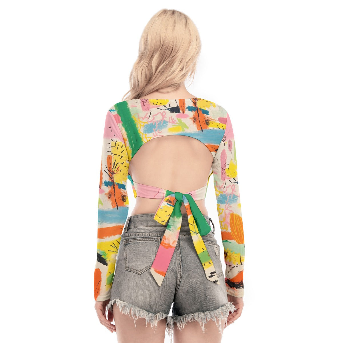 All-Over Print Women's Back Hollow T-shirt With Strap