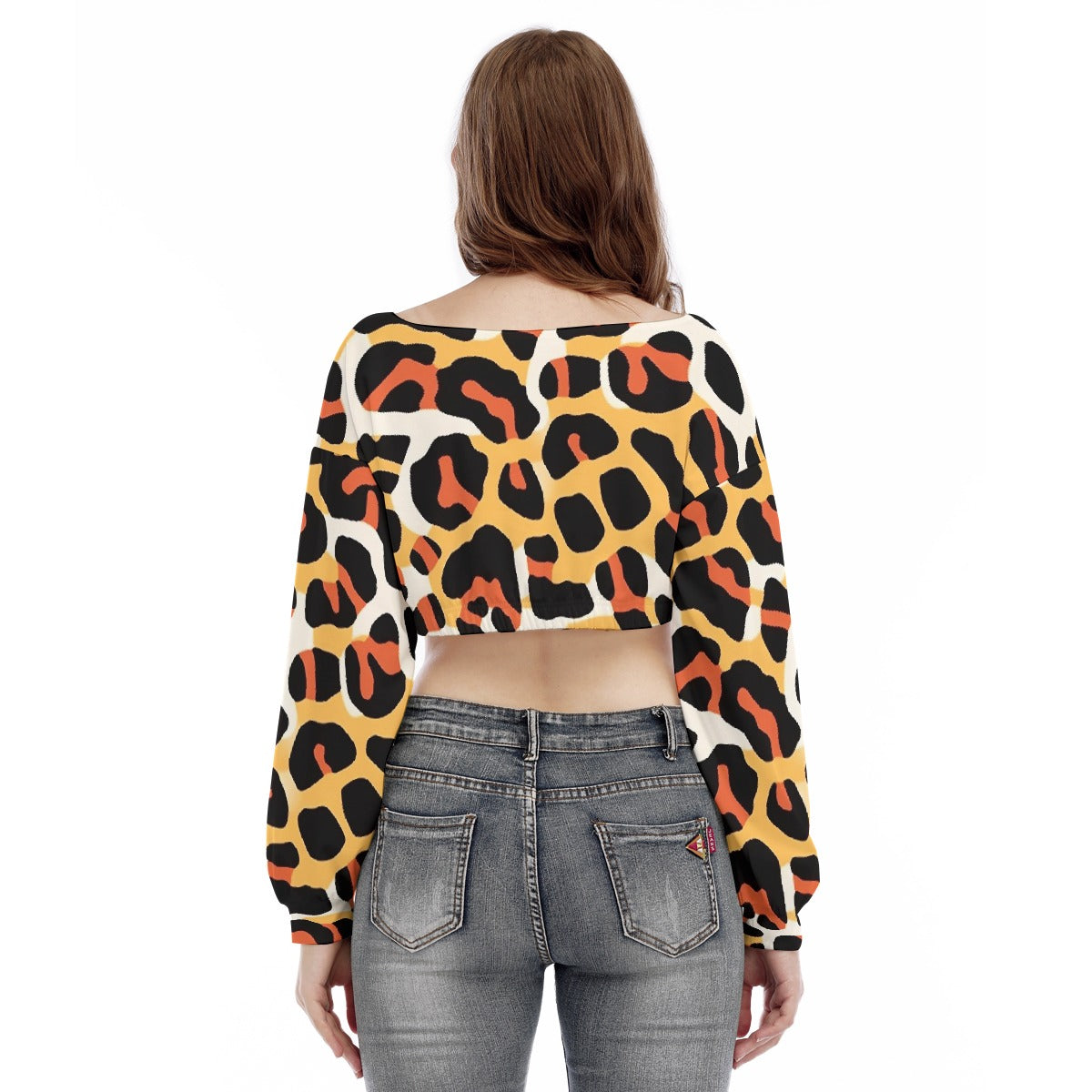 All-Over Print Women's V-neck Long Sleeve Cropped Sweatshirt