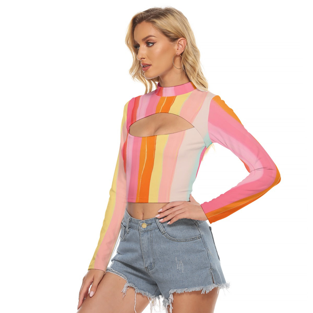 All-Over Print Women's Hollow Chest Keyhole Tight Crop Top