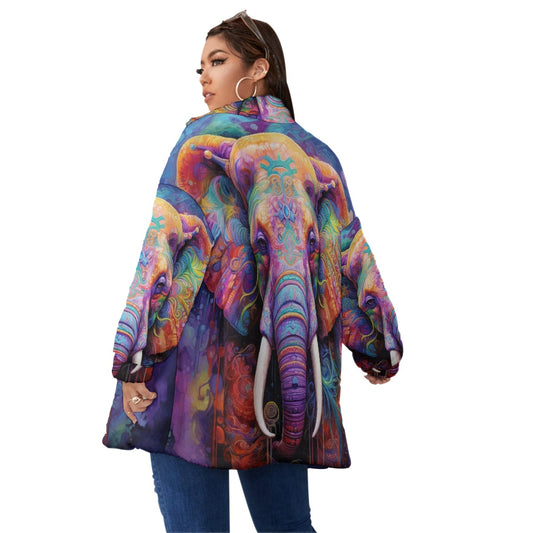 All-Over Print Unisex Borg Fleece Stand-up Collar Coat With Zipper Closure(Plus Size)