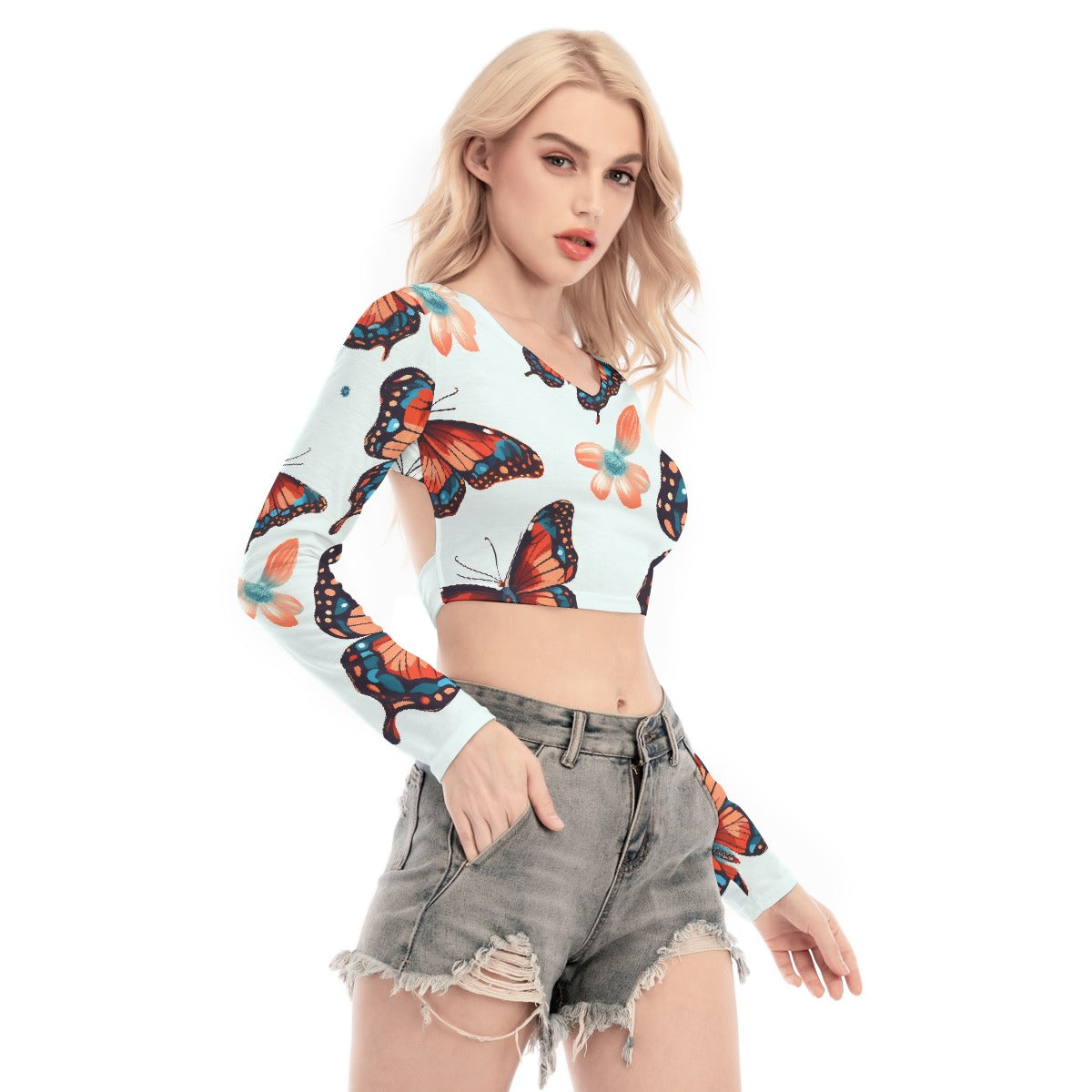 All-Over Print Women's Back Hollow T-shirt With Strap