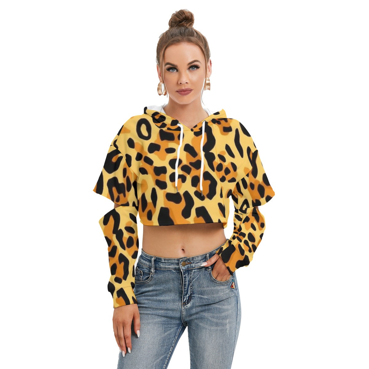 All-Over Print Women's Heavy Fleece Hoodie With Hollow Out Sleeve