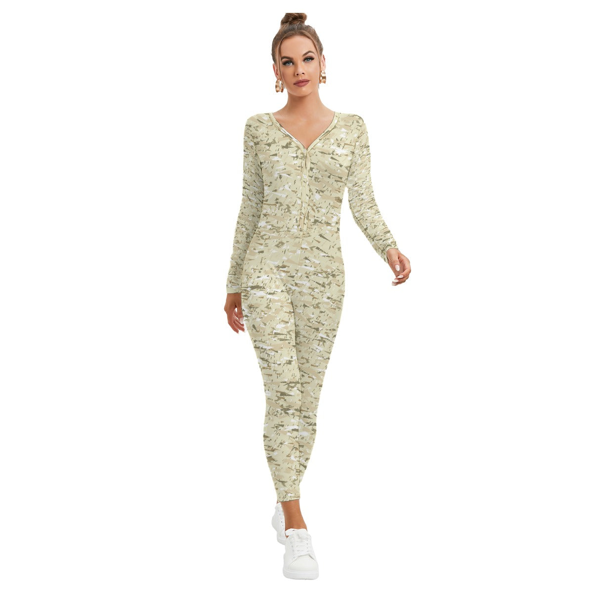 All-Over Print Women's Plunging Neck Jumpsuit