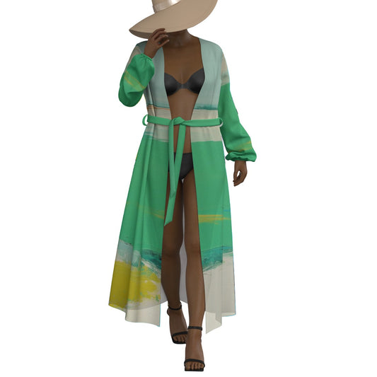 All-Over Print Women's Lace-up Chiffon Robe