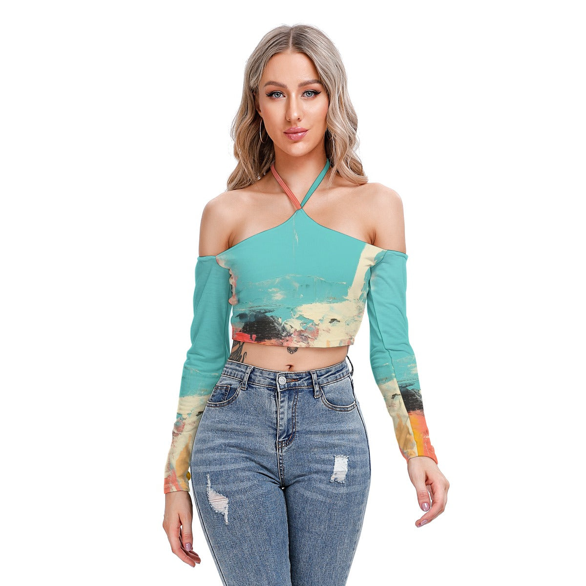 All-Over Print Women's Halter Lace-up Top