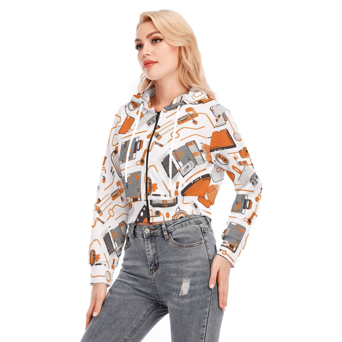 All-Over Print Women's Crop Top Hoodie With Zipper Closure