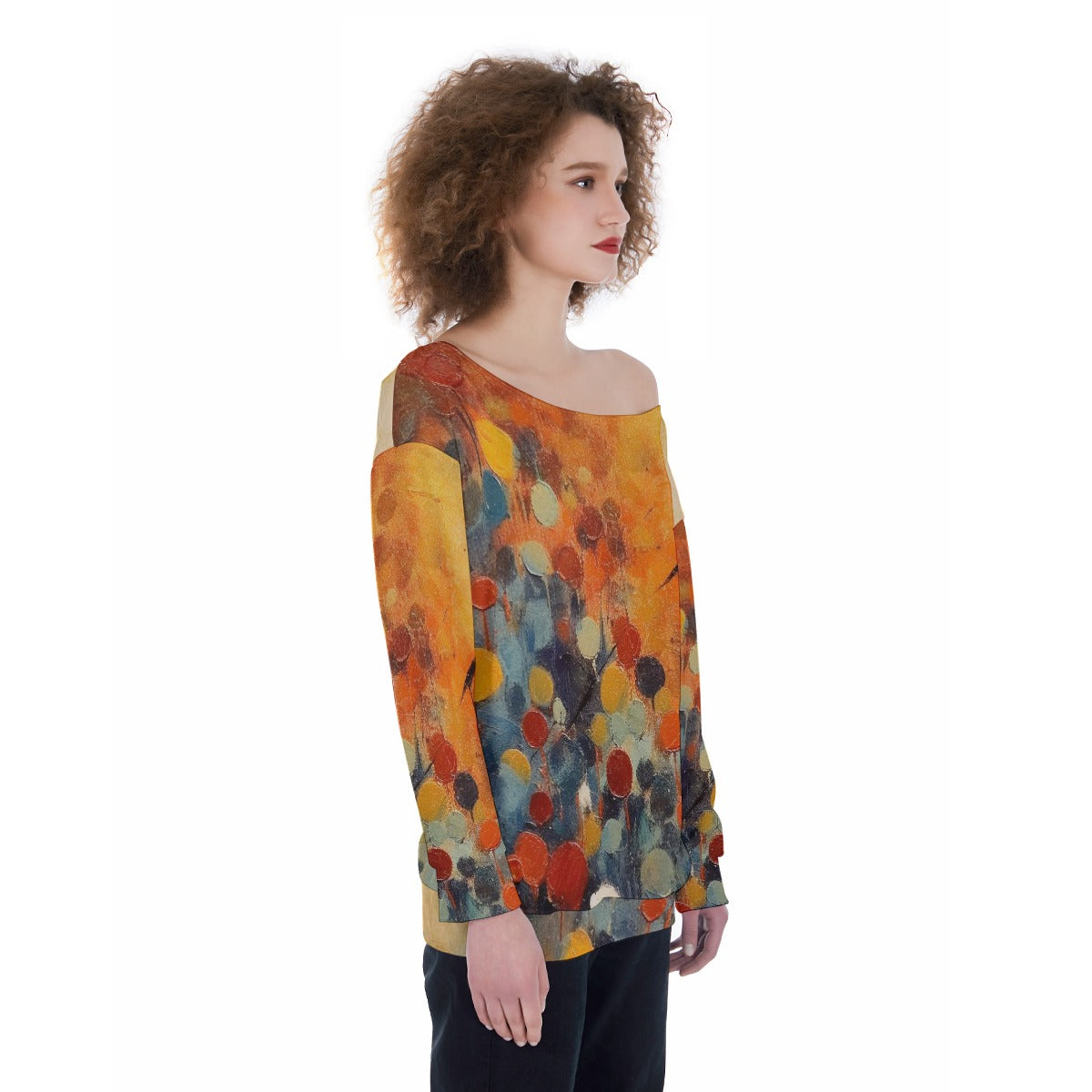 All-Over Print Oversized Women's Off-Shoulder Sweatshirt