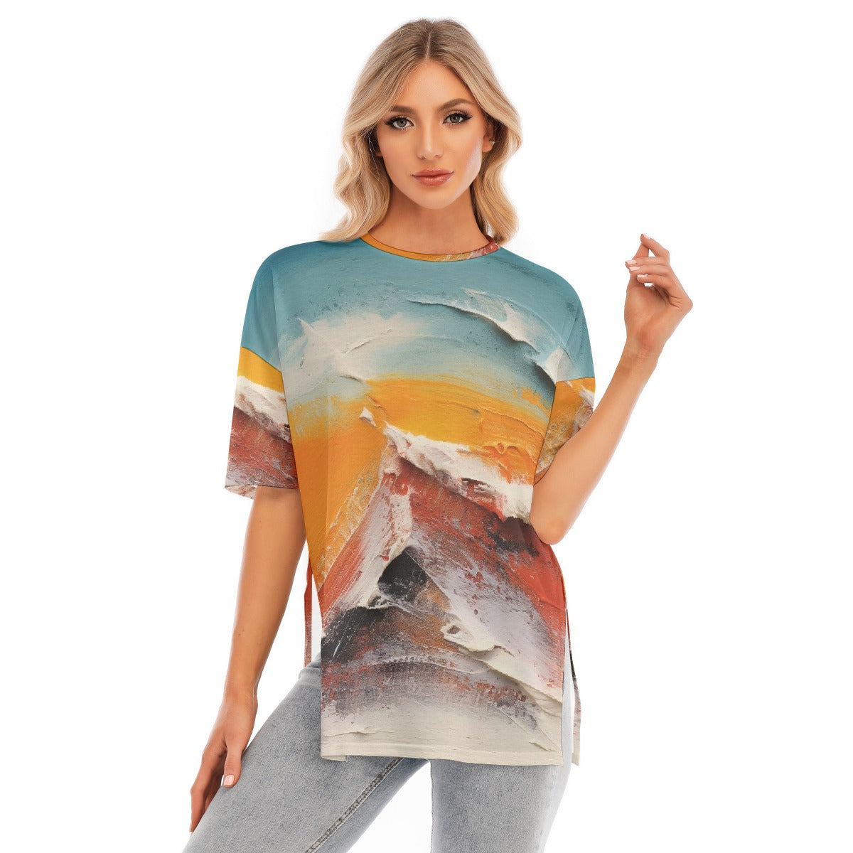 All-Over Print Women's Short Sleeves T-shirt With Hem Split