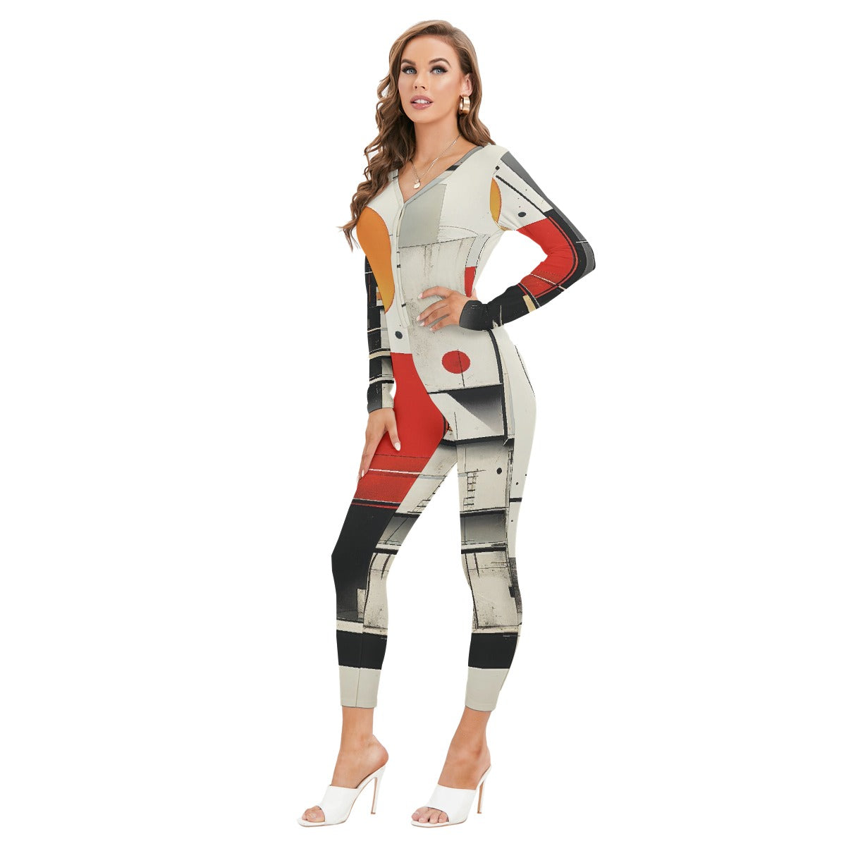 All-Over Print Women's Plunging Neck Jumpsuit