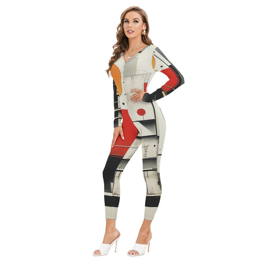 All-Over Print Women's Plunging Neck Jumpsuit