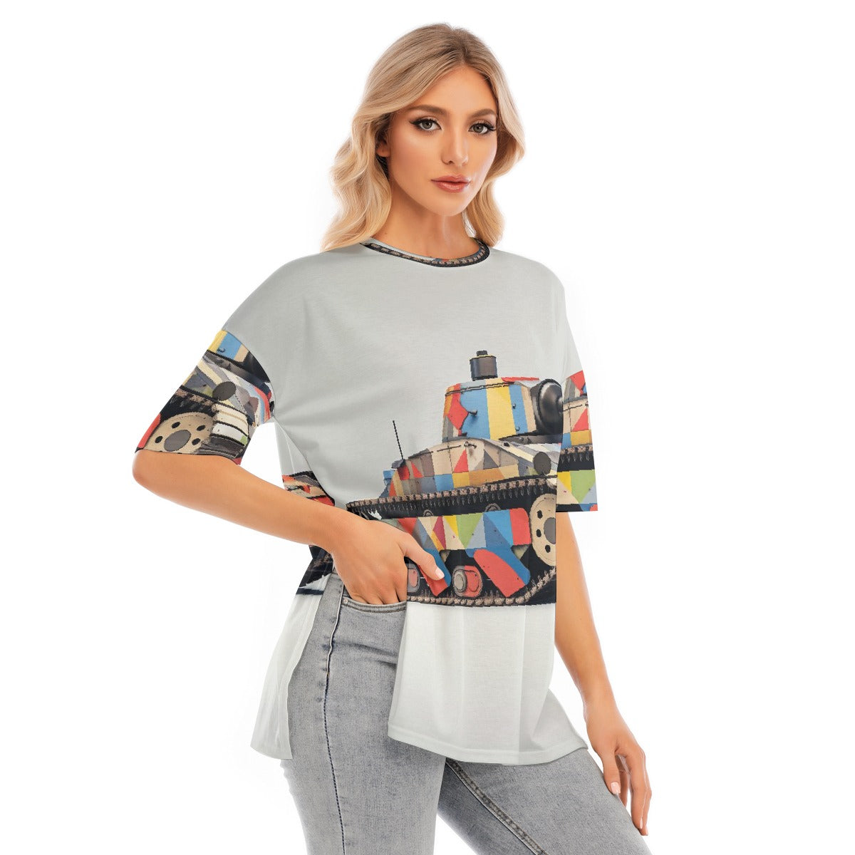All-Over Print Women's Short Sleeves T-shirt With Hem Split