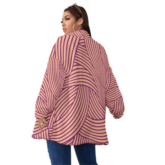 All-Over Print Unisex Borg Fleece Stand-up Collar Coat With Zipper Closure(Plus Size)