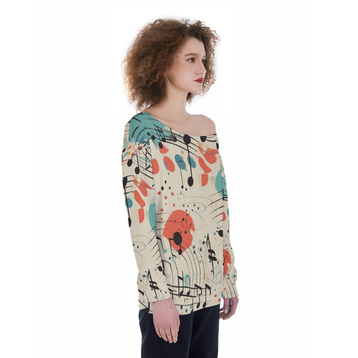 All-Over Print Oversized Women's Off-Shoulder Sweatshirt