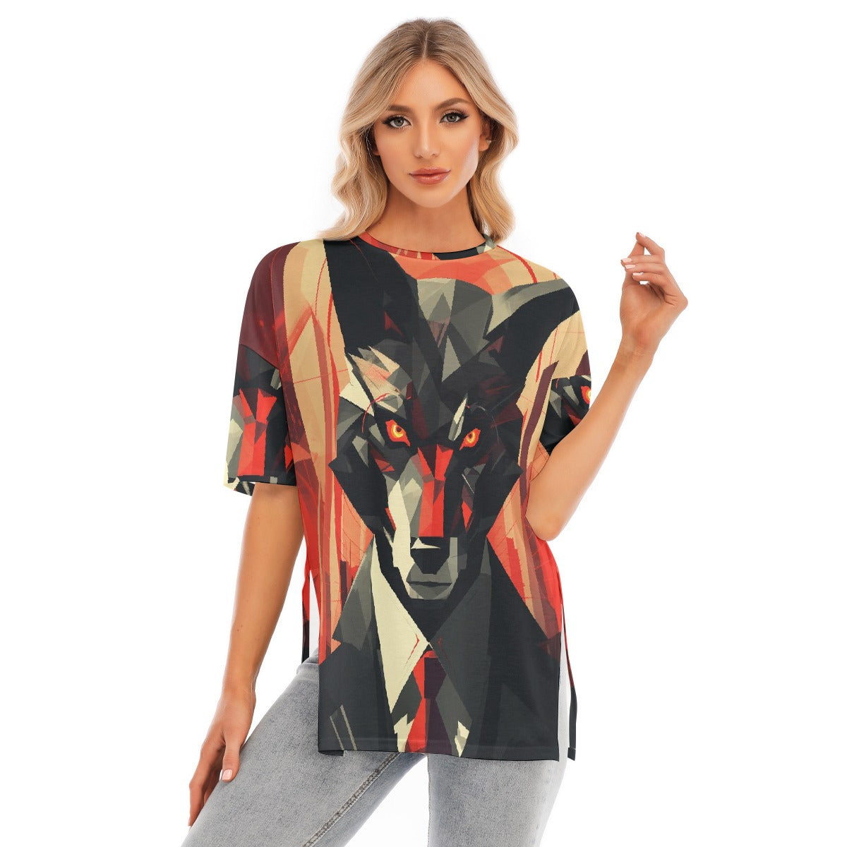 All-Over Print Women's Short Sleeves T-shirt With Hem Split