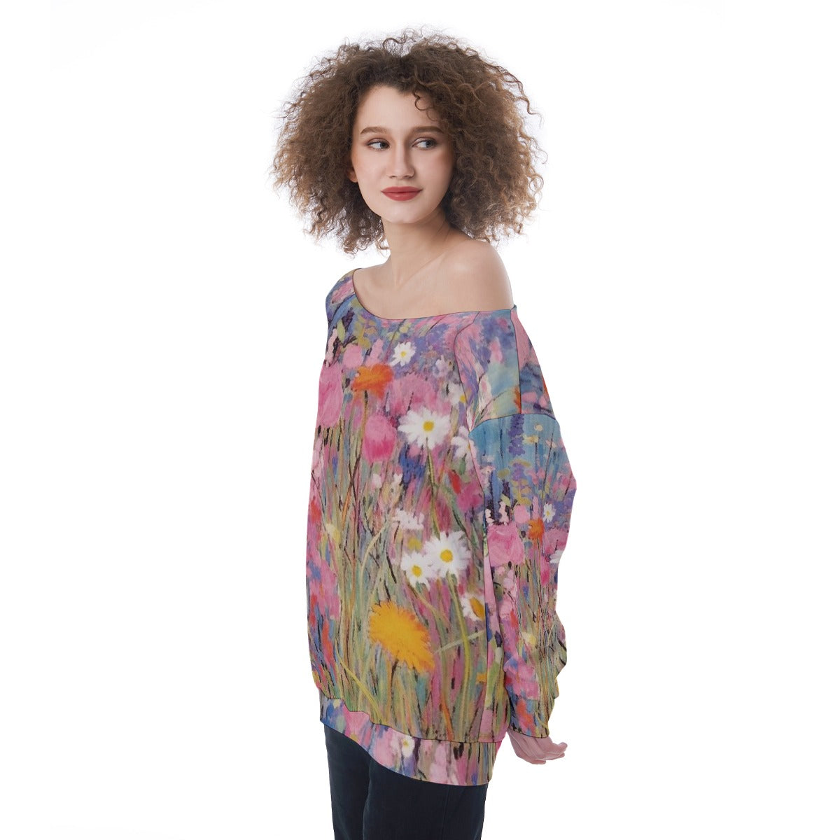 All-Over Print Oversized Women's Off-Shoulder Sweatshirt