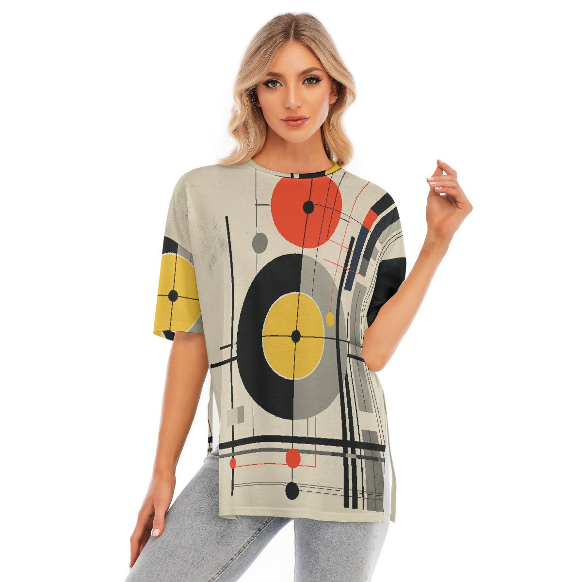 All-Over Print Women's Short Sleeves T-shirt With Hem Split