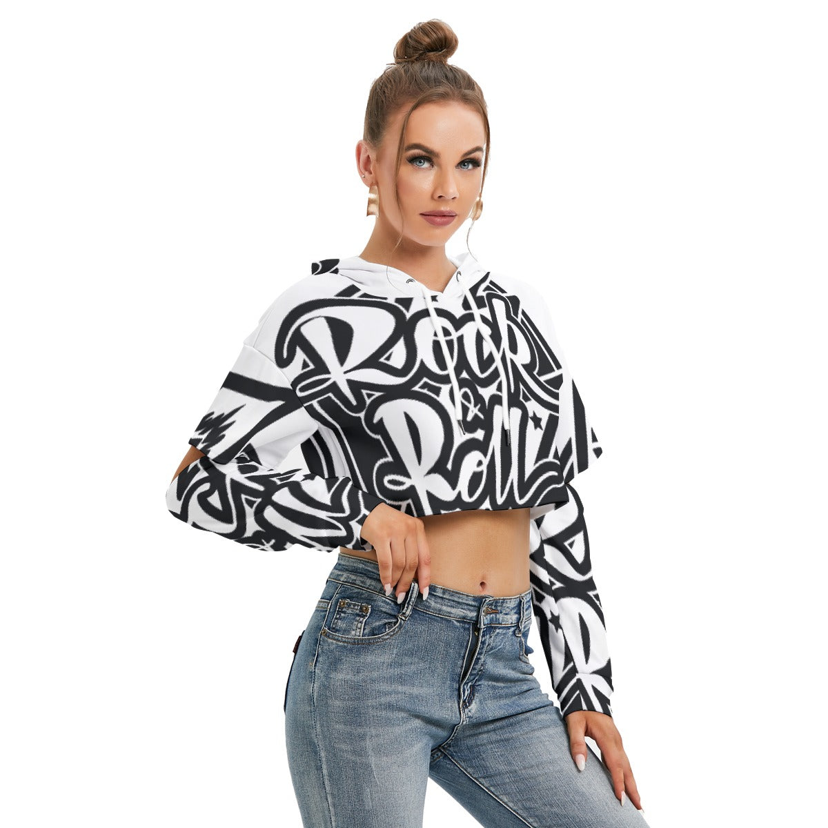 All-Over Print Women's Heavy Fleece Hoodie With Hollow Out Sleeve