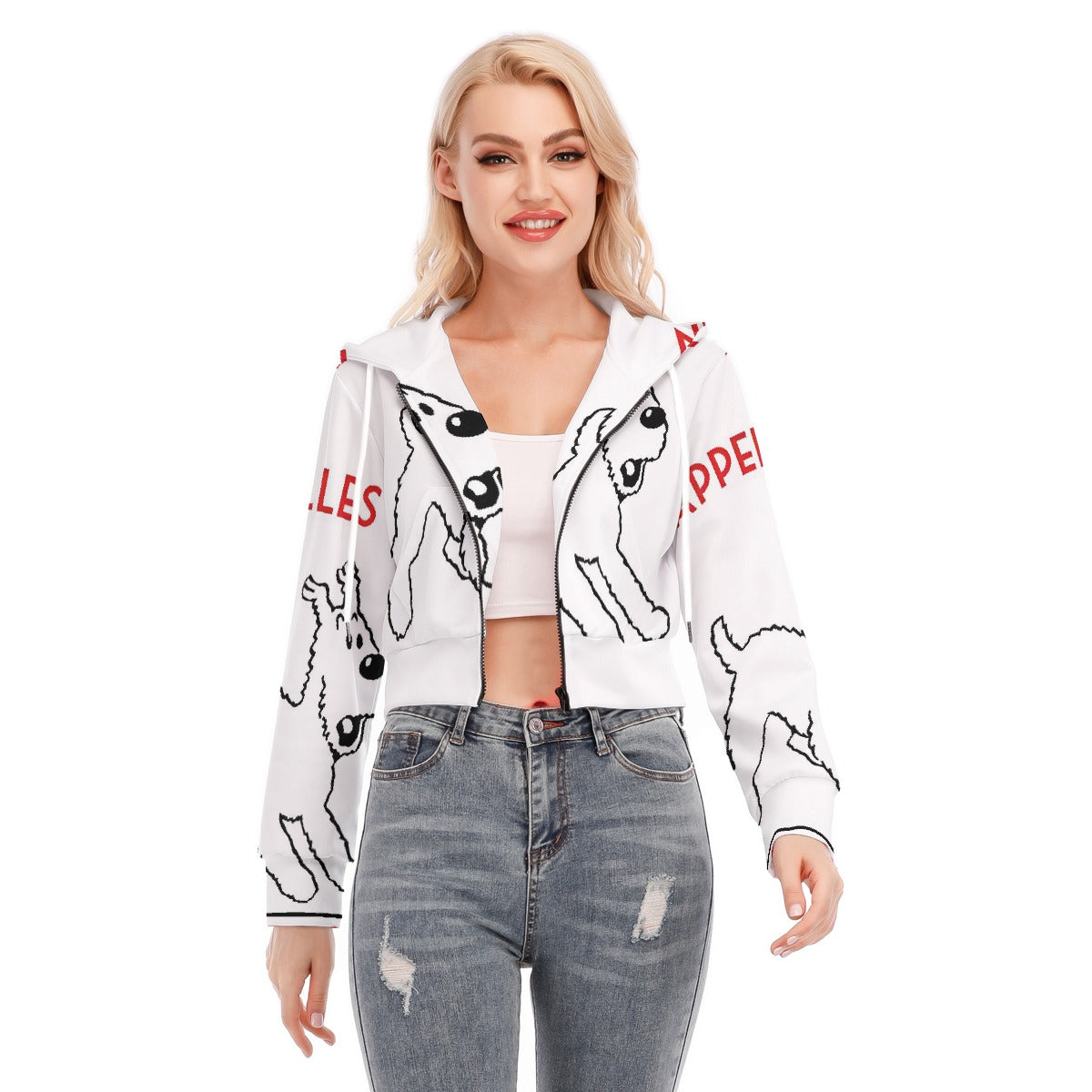 All-Over Print Women's Crop Top Hoodie With Zipper Closure
