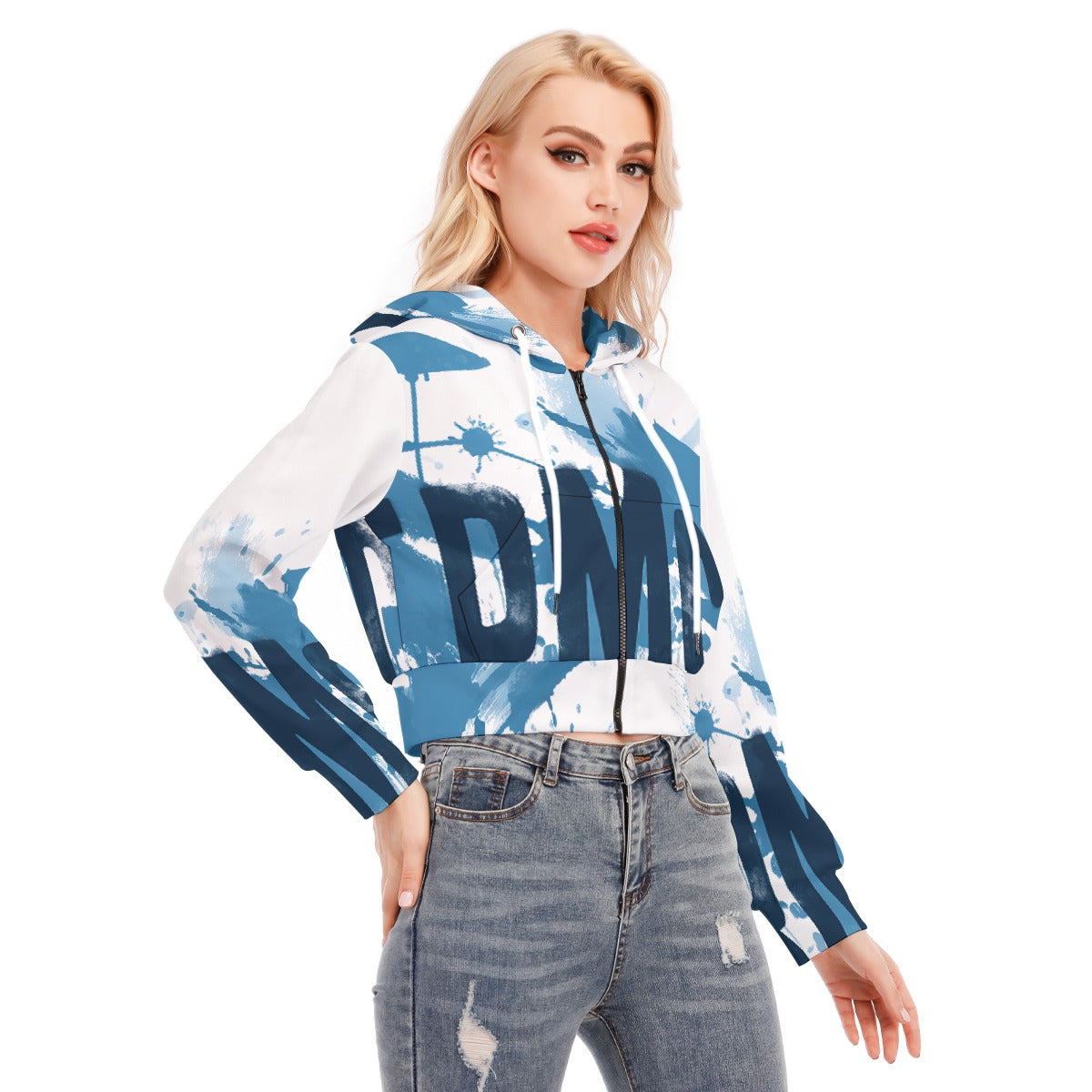 All-Over Print Women's Crop Top Hoodie With Zipper Closure