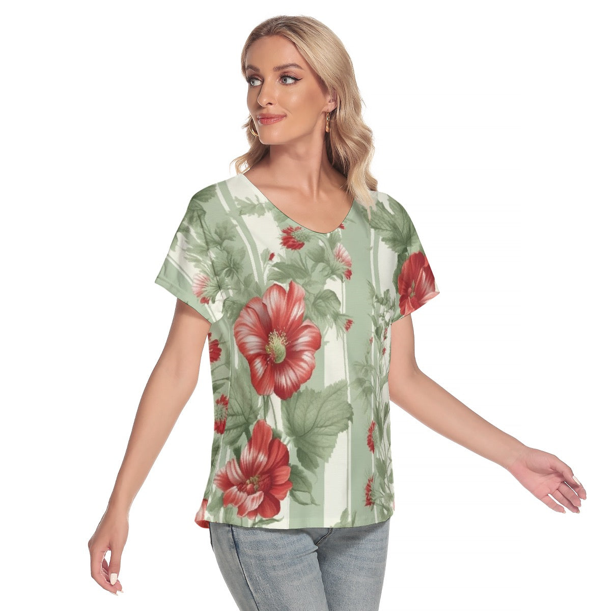 All-Over Print Women's Loose V-neck Short Sleeve T-shirt