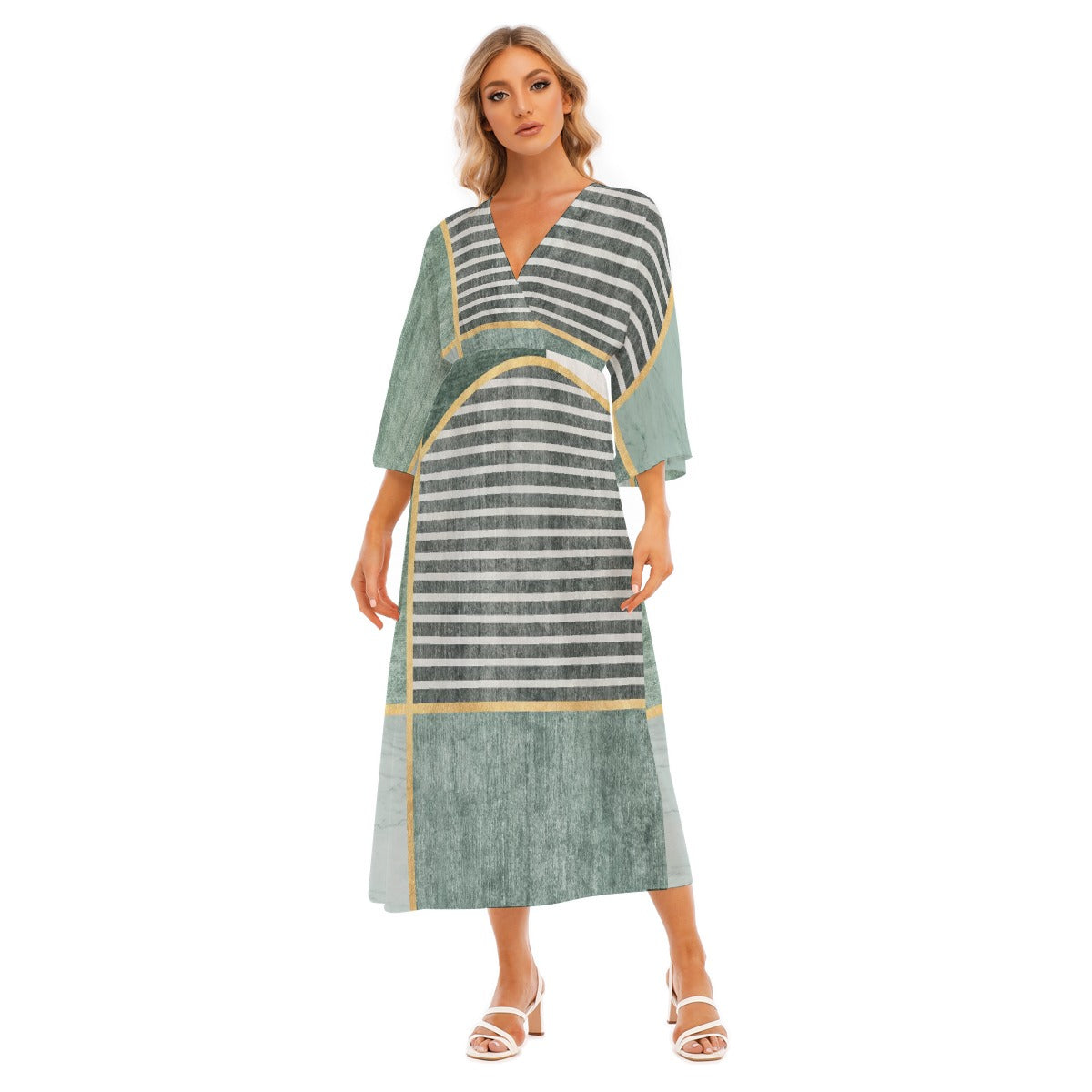 All-Over Print Women's Mid-Sleeve Long Dress