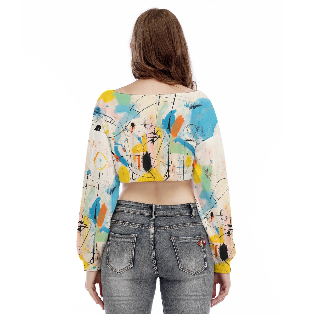 All-Over Print Women's V-neck Long Sleeve Cropped Sweatshirt