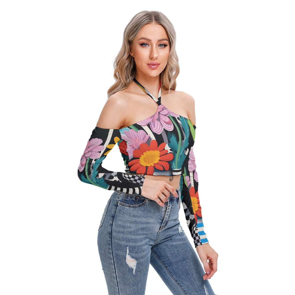 All-Over Print Women's Halter Lace-up Top