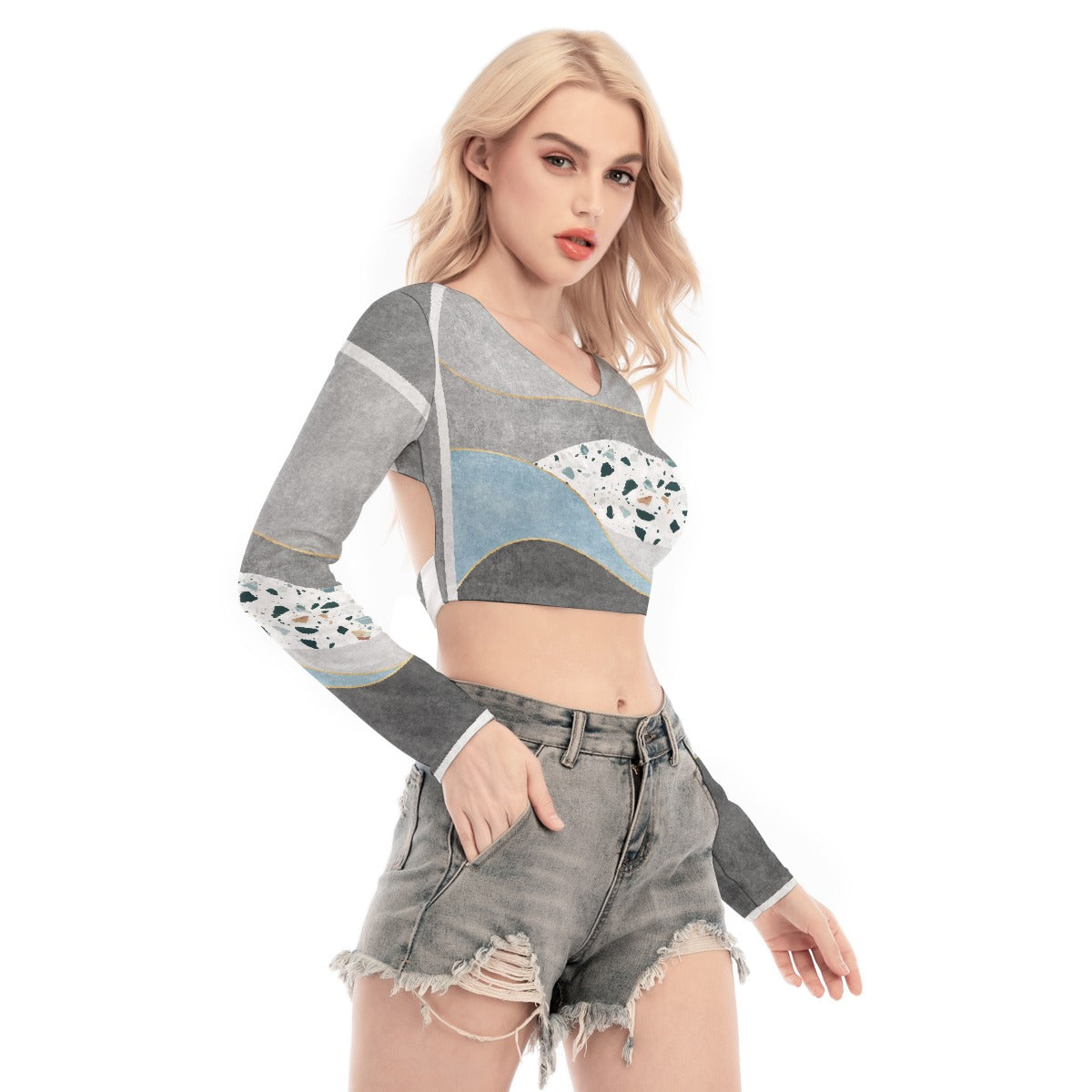 All-Over Print Women's Back Hollow T-shirt With Strap