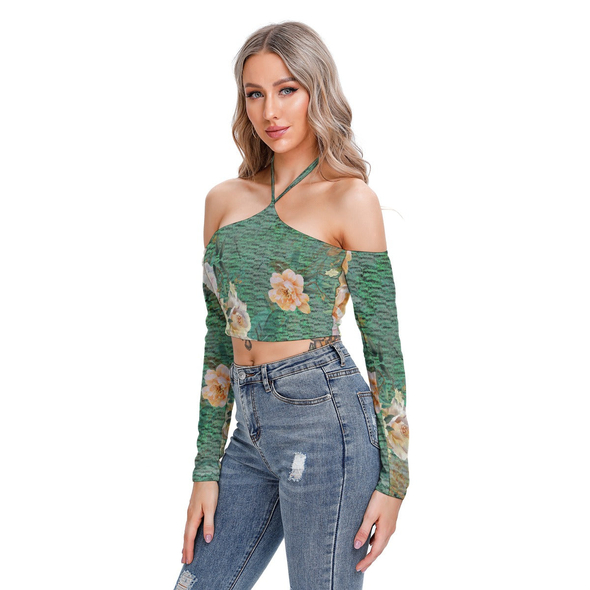 All-Over Print Women's Halter Lace-up Top