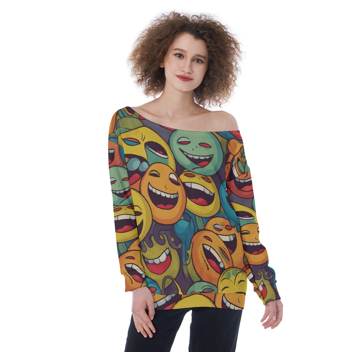 All-Over Print Oversized Women's Off-Shoulder Sweatshirt