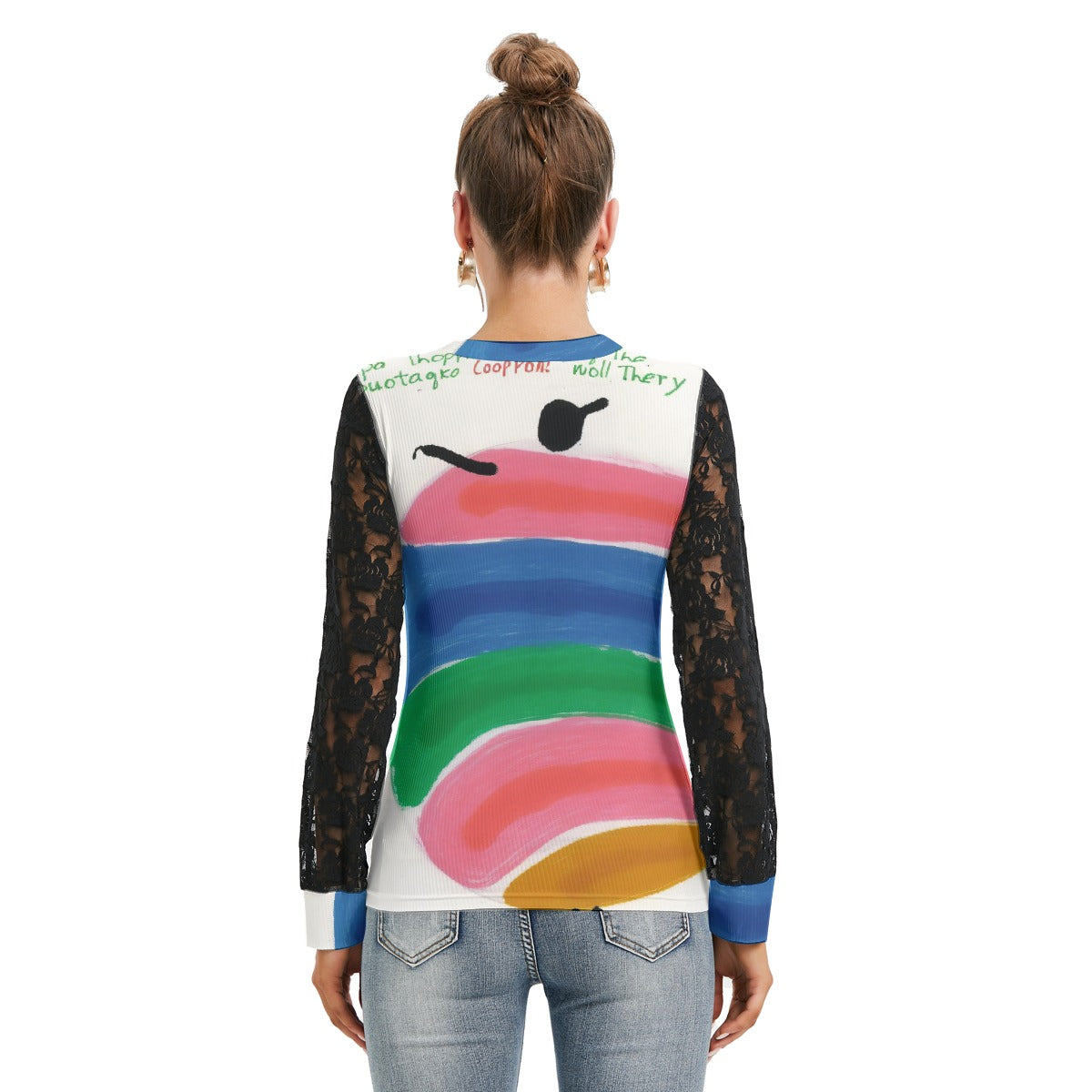 All-Over Print Women's T-shirt And Sleeve With Black Lace