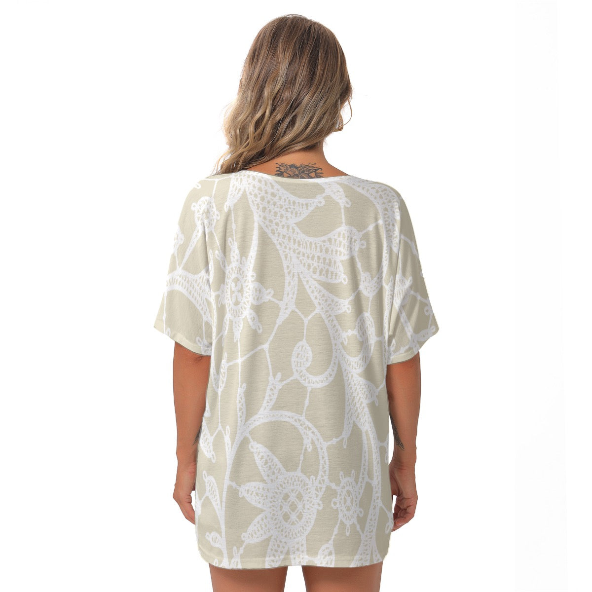 All-Over Print Women's Bat Sleeves V-Neck Blouse