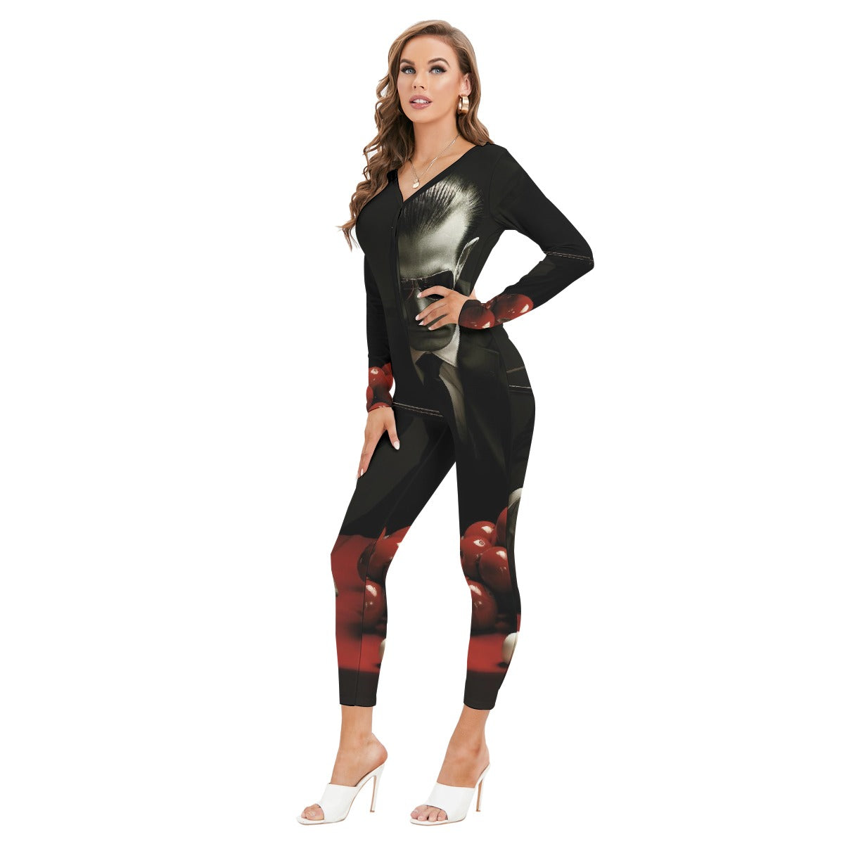 All-Over Print Women's Plunging Neck Jumpsuit