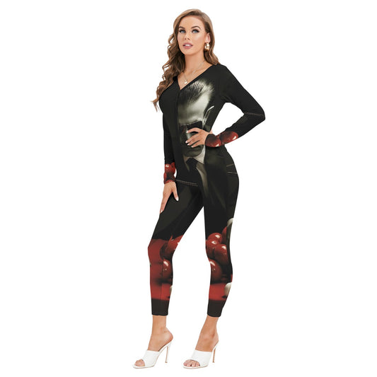 All-Over Print Women's Plunging Neck Jumpsuit