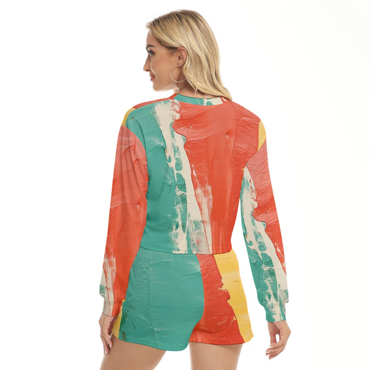 All-Over Print Women's Short Sweatshirt And Pants Suit