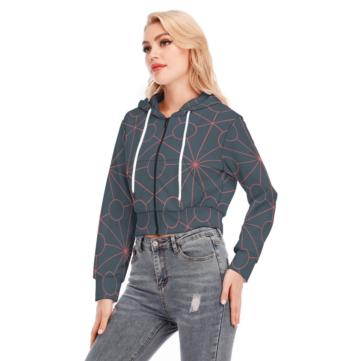 All-Over Print Women's Crop Top Hoodie With Zipper Closure